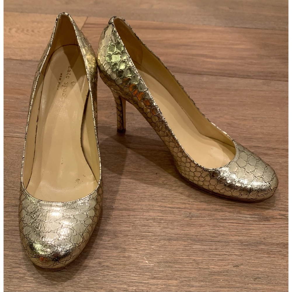 Kate Spade ♠️ Metallic Snakeskin Heels